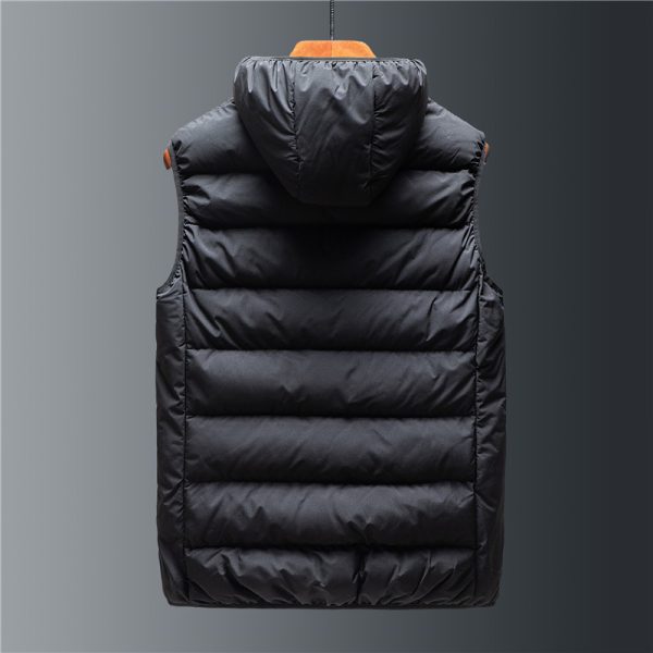 Men's Down Cotton Loose Waistcoat Hooded Stand Collar Short Vest - Image 3