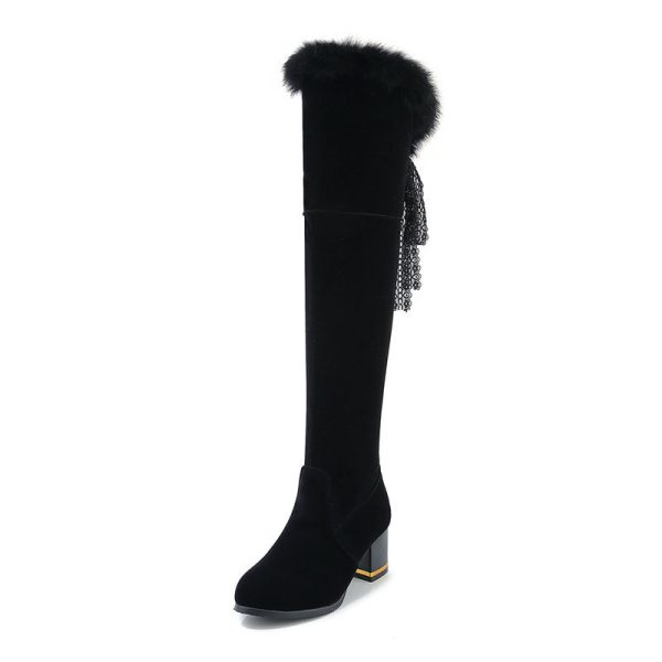 Round Head Chunky Heel Super High Heel Thick Fur Lining Autumn And Winter New Women's High Boots - Image 5