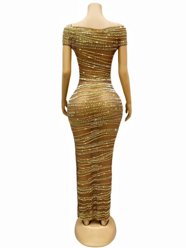 Sexy Luxury Shiny Rhinestone Dress Performance Costume Party Evening Dress - Image 3