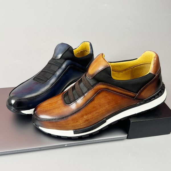 Round Head Genuine Leather Men's Shoes Fashion Casual Sneaker - Image 2