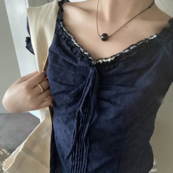 V-neck Lace Puff Sleeve Niche Shirt Short Sleeve - Image 2