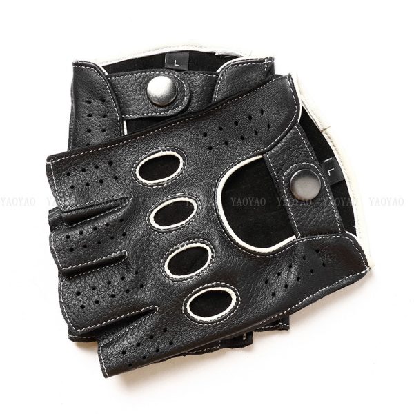 Riding Outdoor Leather Half Finger Sheepskin Gloves - Image 9