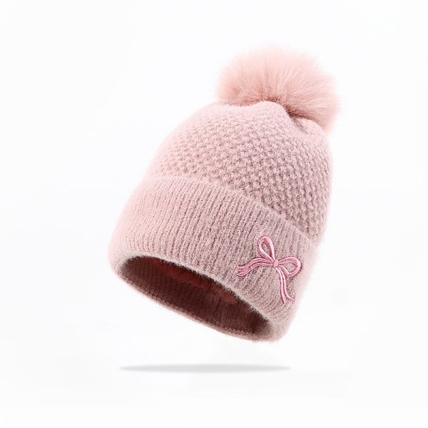 Bow Embroidery Velvet Knitted Woolen Cap - Image 6