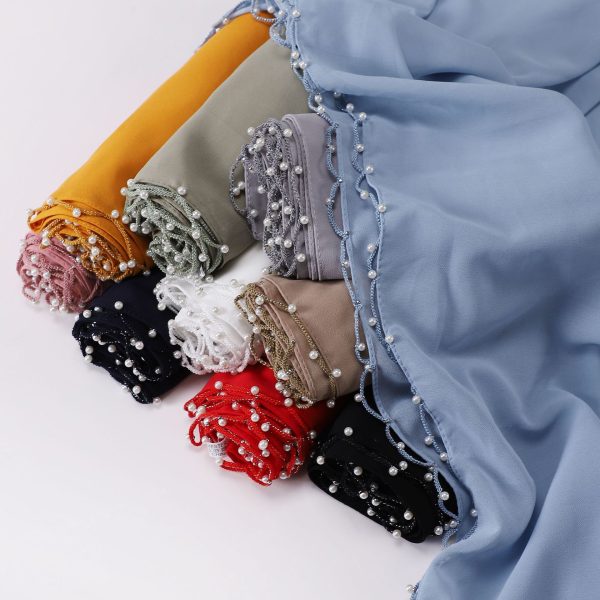 Pearl Chiffon Wavy Edge Beaded Scarf - Image 2