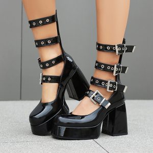 Sweet Cool Chunky Heel High Heel Leather Shoes