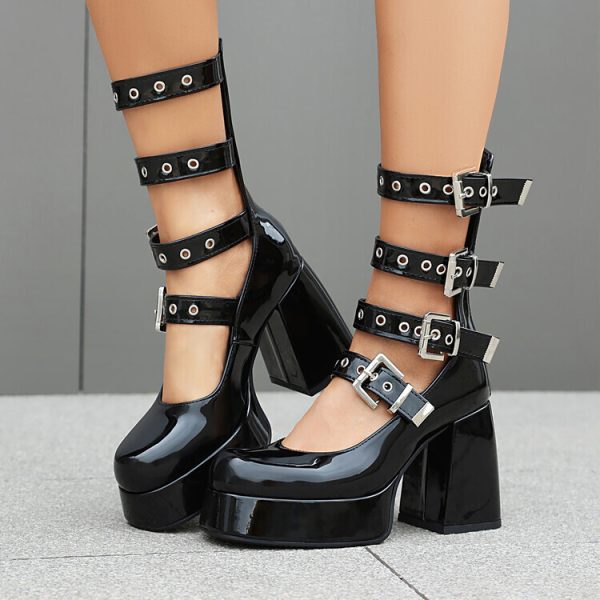 Sweet Cool Chunky Heel High Heel Leather Shoes