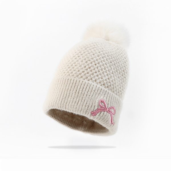Bow Embroidery Velvet Knitted Woolen Cap - Image 9