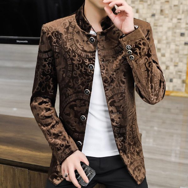 Stand Collar Korean Silk Cotton Suit Men's Jacket - Image 5