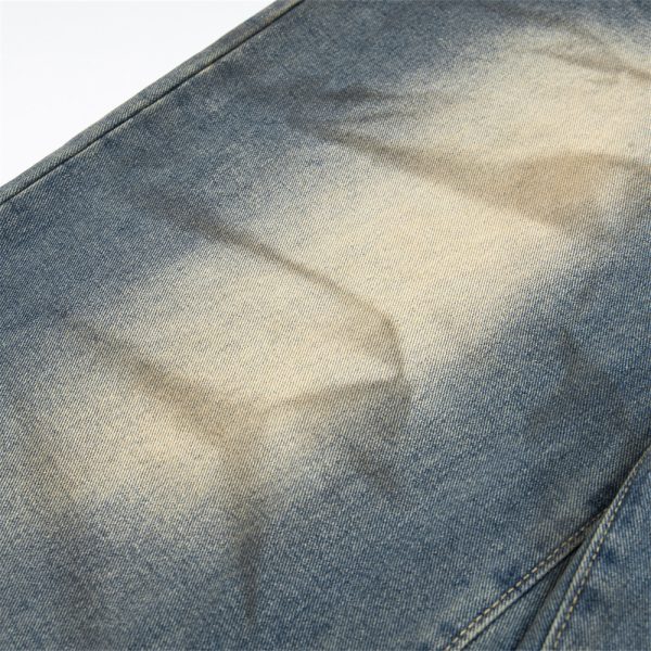 Wide Leg Straight Waste Soil Wind Contrast Color Inkjet Jeans Men - Image 4