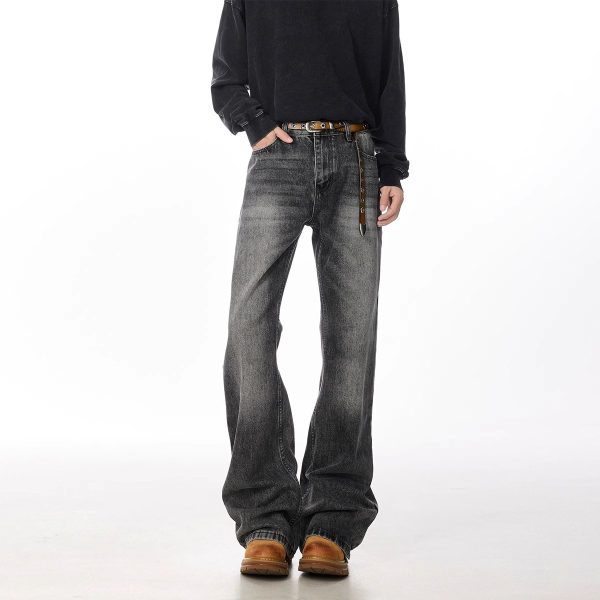 Retro Straight Leisure Washed-out Smoky Gray Jeans - Image 4