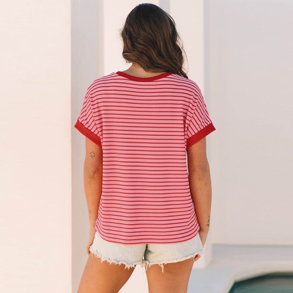 Women's Loose Striped Knitted Short-sleeved T-shirt - Image 4