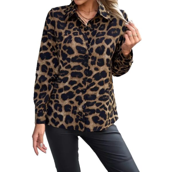 Leopard Print Collar Buckle Women's Casual Long-sleeved Shirt - Image 5