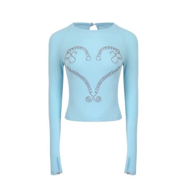 Women's Heavy Embroidery Hot Drilling Cotton Long-sleeved T-shirt - Image 6