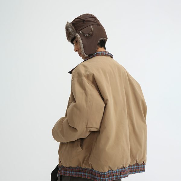Plaid Reversible Cotton Coat Retro Casual Polo Collar Cotton-padded Jacket - Image 4