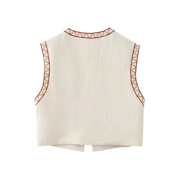 European And American Style Round Neck Embroidered Vest - Image 5