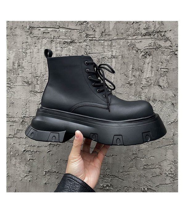 Black Platform Height Increased By 7cm Casual Martin Boots - Image 6