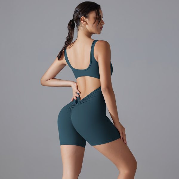 Peach Hip V Waist Tight Shorts Jumpsuit - Image 7