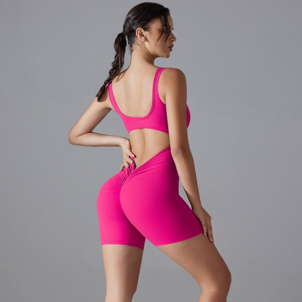 Peach Hip V Waist Tight Shorts Jumpsuit - Image 10