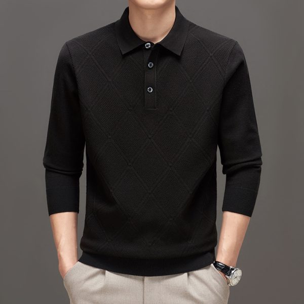 Knitwear Polo Collar Solid Color Long Sleeve Men's Sweater - Image 6