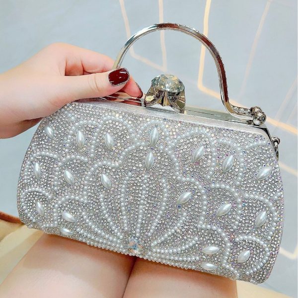 Women's Portable Solid Color Creative Rhinestone Handbag - Image 7