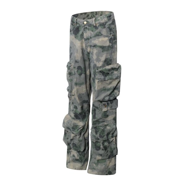 Dimensional Patch Pocket Wide Leg Tie-dye Camouflage Large Pocket Overalls Men - Image 5