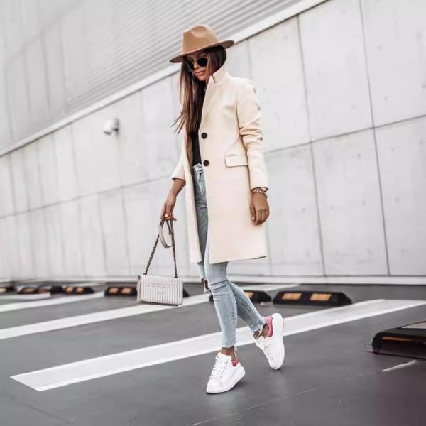 Autumn And Winter Simplicity Long Sleeve Button Woolen Coat - Image 4