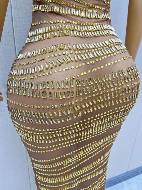Sexy Luxury Shiny Rhinestone Dress Performance Costume Party Evening Dress - Image 4