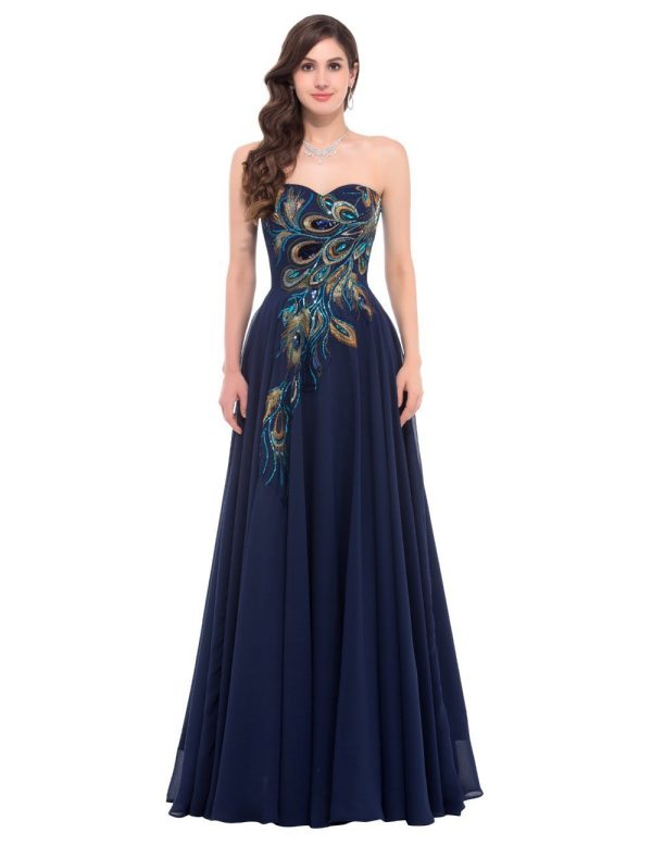 Embroidered Peacock Heart Collar Dress Chiffon - Image 6