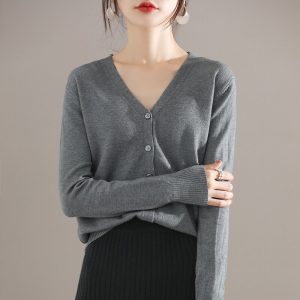 Ladies New V-neck Long Sleeve Loose Cardigan
