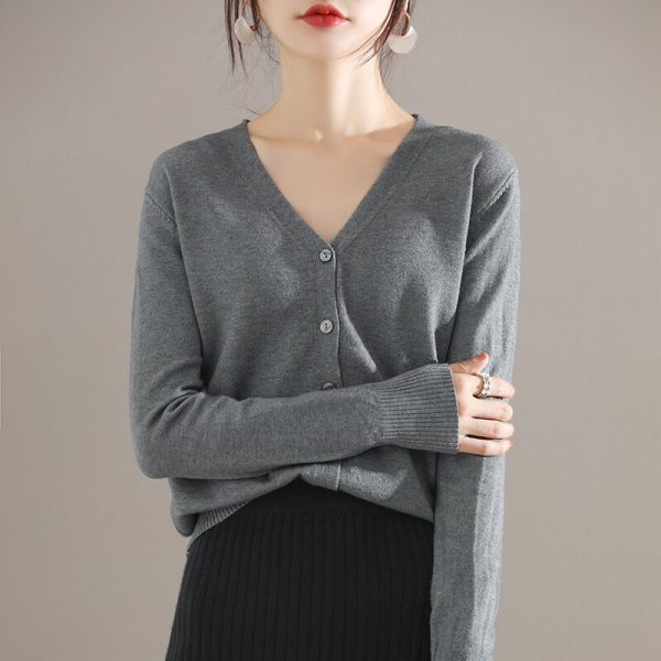 Ladies New V-neck Long Sleeve Loose Cardigan