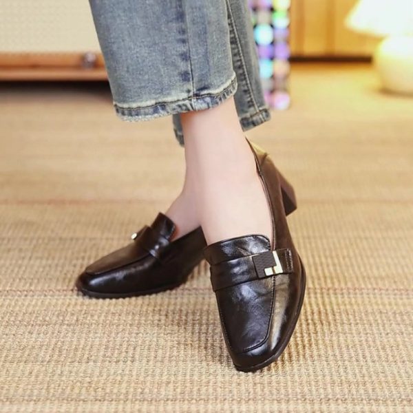 Women's French-style Retro Brown Shallow Mouth Pumps - Image 7