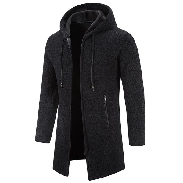 Men's Solid Color Casual Hooded Sweater Zipper Cardigan - Image 3