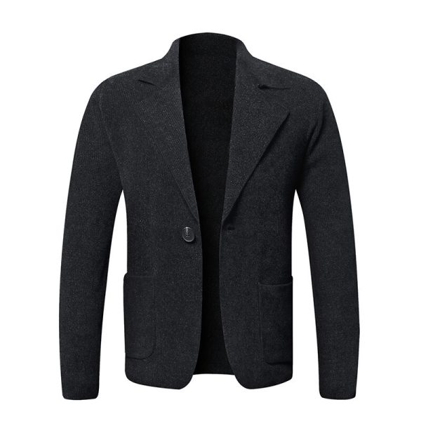 Men's Solid Color Cardigan Small Suit Knitted Jacket - Image 2