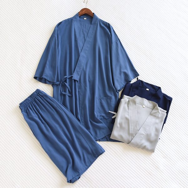 Men's Cotton Silk Summer Short Sleeve Shorts Homewear Suit - Image 2