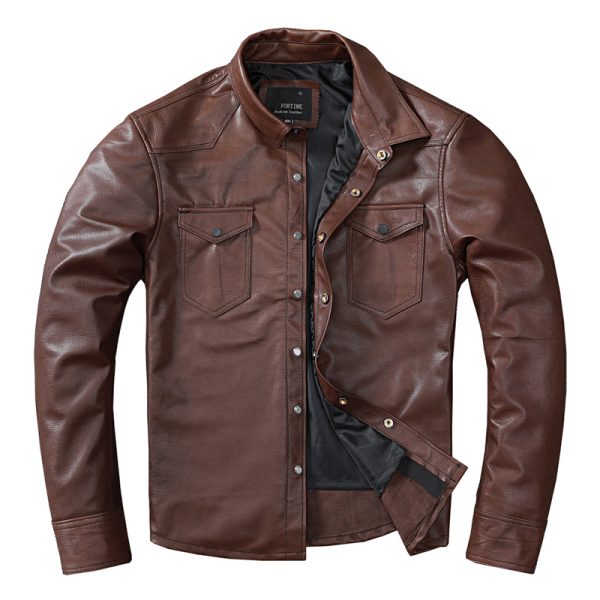 Sheepskin Genuine Leather Clothes Men's Shirt - Image 5