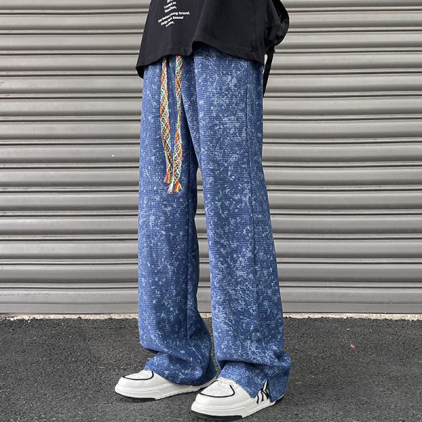 Retro Waffle Color Drawstring Straight-leg Pants - Image 2