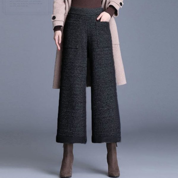 Small Woolen Wide-leg Pants Women's High Waist Cropped Pants - Image 7
