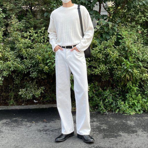 Men's Summer Pure White Loose Straight Jeans - Image 2