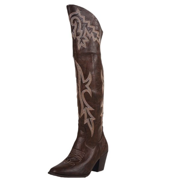 Women's Western Denim Over The Knee Boots Side Zipper Boots - Image 5