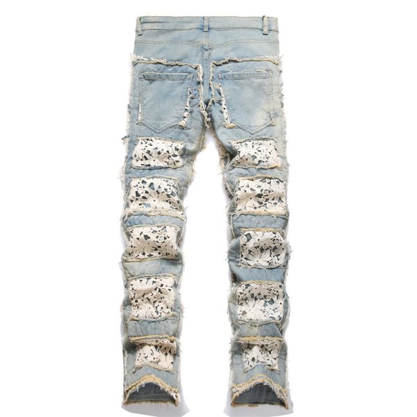 Slim-fit Straight Double-sided Embroidered Patch Youth Blue Men's Flared Jeans - Image 2