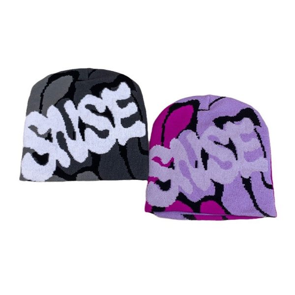 American Contrast Color Letter Jacquard Knitted Hat - Image 3