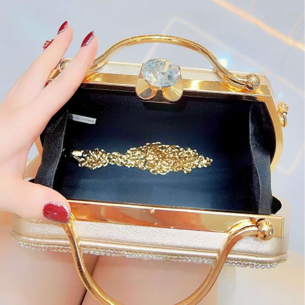 Women's Portable Solid Color Creative Rhinestone Handbag - Image 3