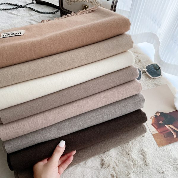 Cashmere Scarf Feel Solid Color Tassel Shawl Long Monochrome - Image 2