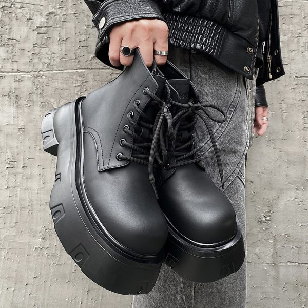 Black Platform Height Increased By 7cm Casual Martin Boots - Image 4