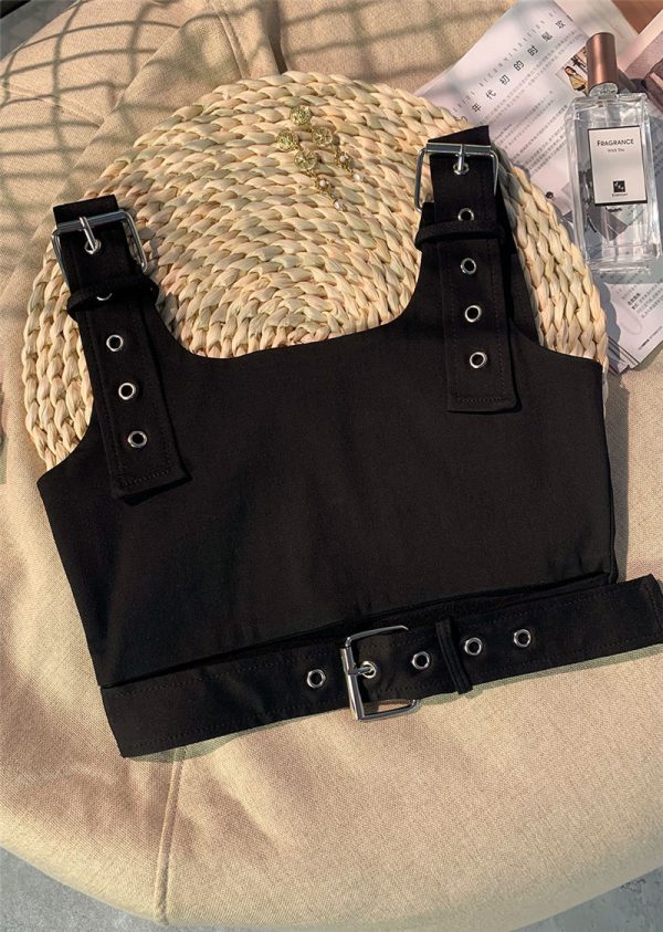 Girl's Black Cropped Overalls Jazz Outerwear Bra Top Vest - Image 8