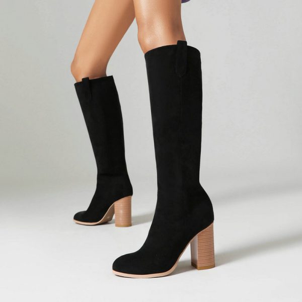 Long Boots Female Suede Chunky Heel Round Toe - Image 4