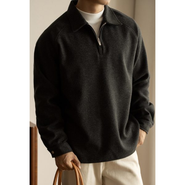 Half Zipper And Lapel Sweater For Men Spring And Autumn New - Image 3