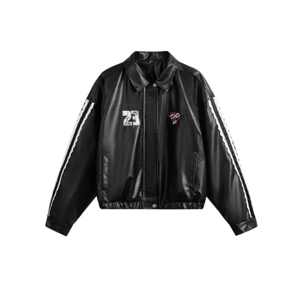 Women's Street Black Lace Love Number Embroidered Lapel Jacket - Image 2