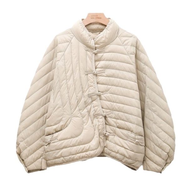 Autumn And Winter Ethnic Style Buckle White Duck Down Coat - Image 5