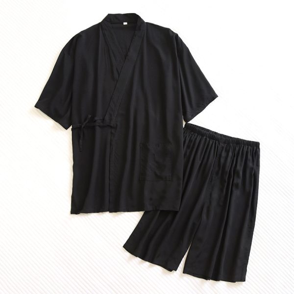 Men's Cotton Silk Summer Short Sleeve Shorts Homewear Suit - Image 8